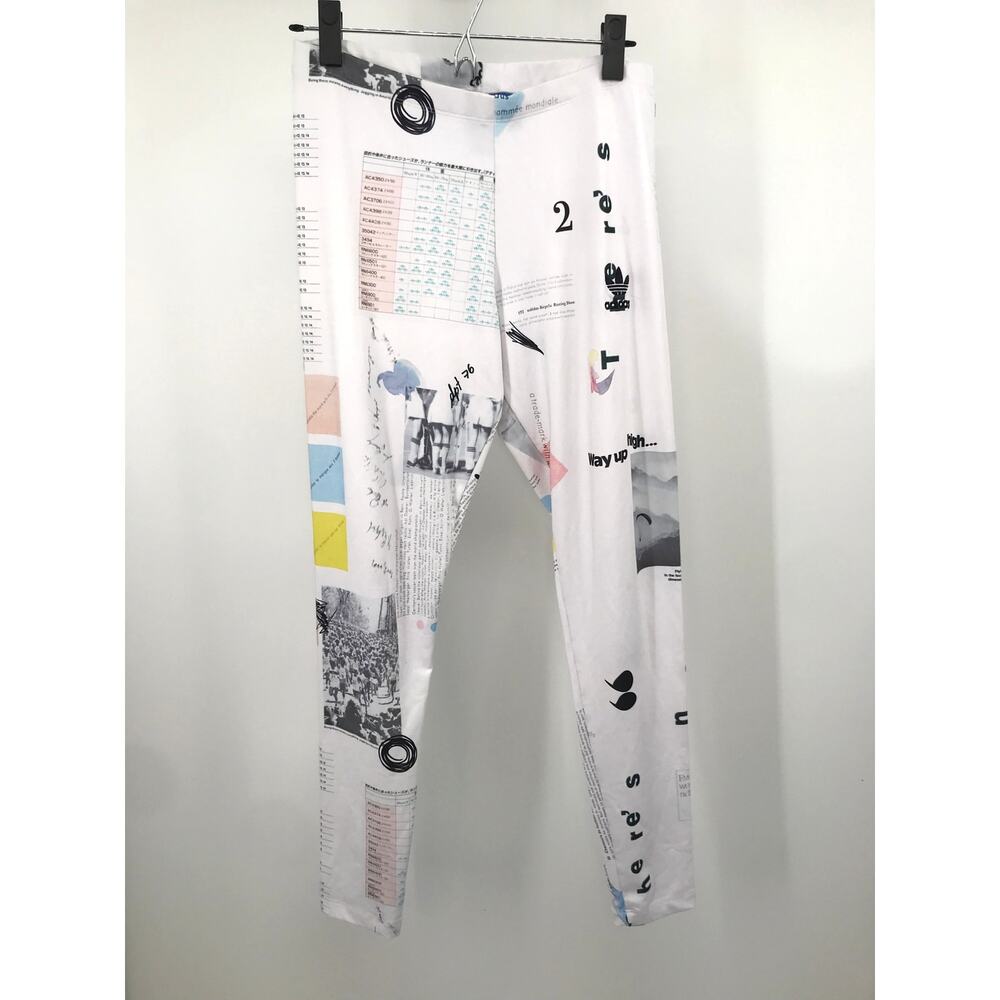 Adidas Originals Womens White Info Poster Print Full Length Leggings Size M